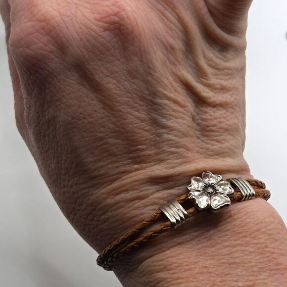 "5/$25" Small Leather Flower Bracelet & Mismatched Coin Disc Dangle Earrings - Picture 7 of 14